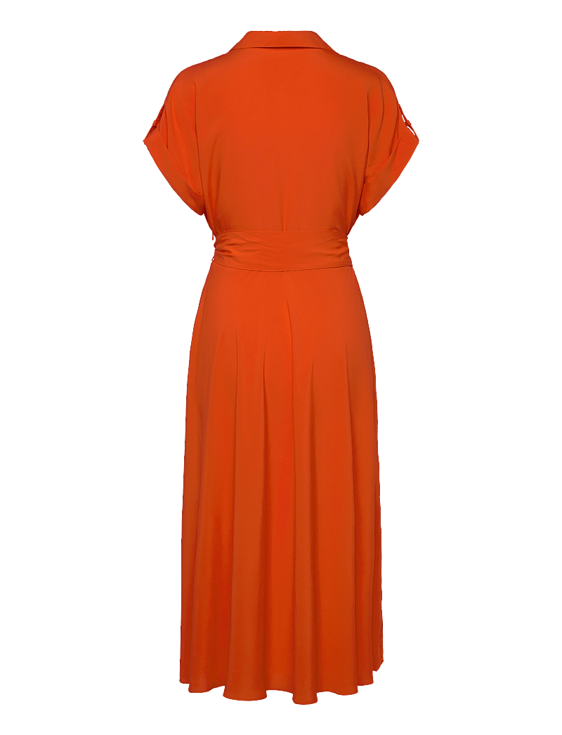 Lauren Ralph Lauren - Belted Crepe Dress - omlottklänningar - orange lily - 1