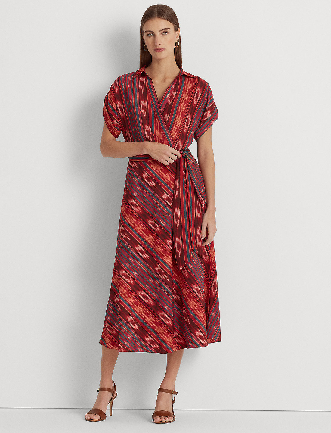 Striped belted dress outlet