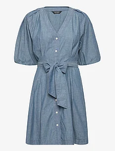 Belted Denim Bubble-Sleeve Shirtdress, Lauren Ralph Lauren
