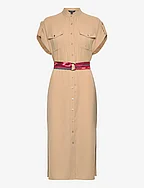 Belted Double-Faced Georgette Shirtdress - BIRCH TAN