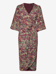 Floral Jersey Tie-Front Midi Dress - BURGUNDY MULTI