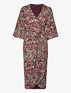 Floral Jersey Tie-Front Midi Dress - BURGUNDY MULTI