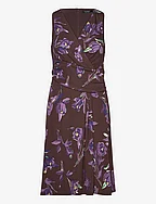 Floral Surplice Jersey Sleeveless Dress - BROWN/PURPLE/MULT