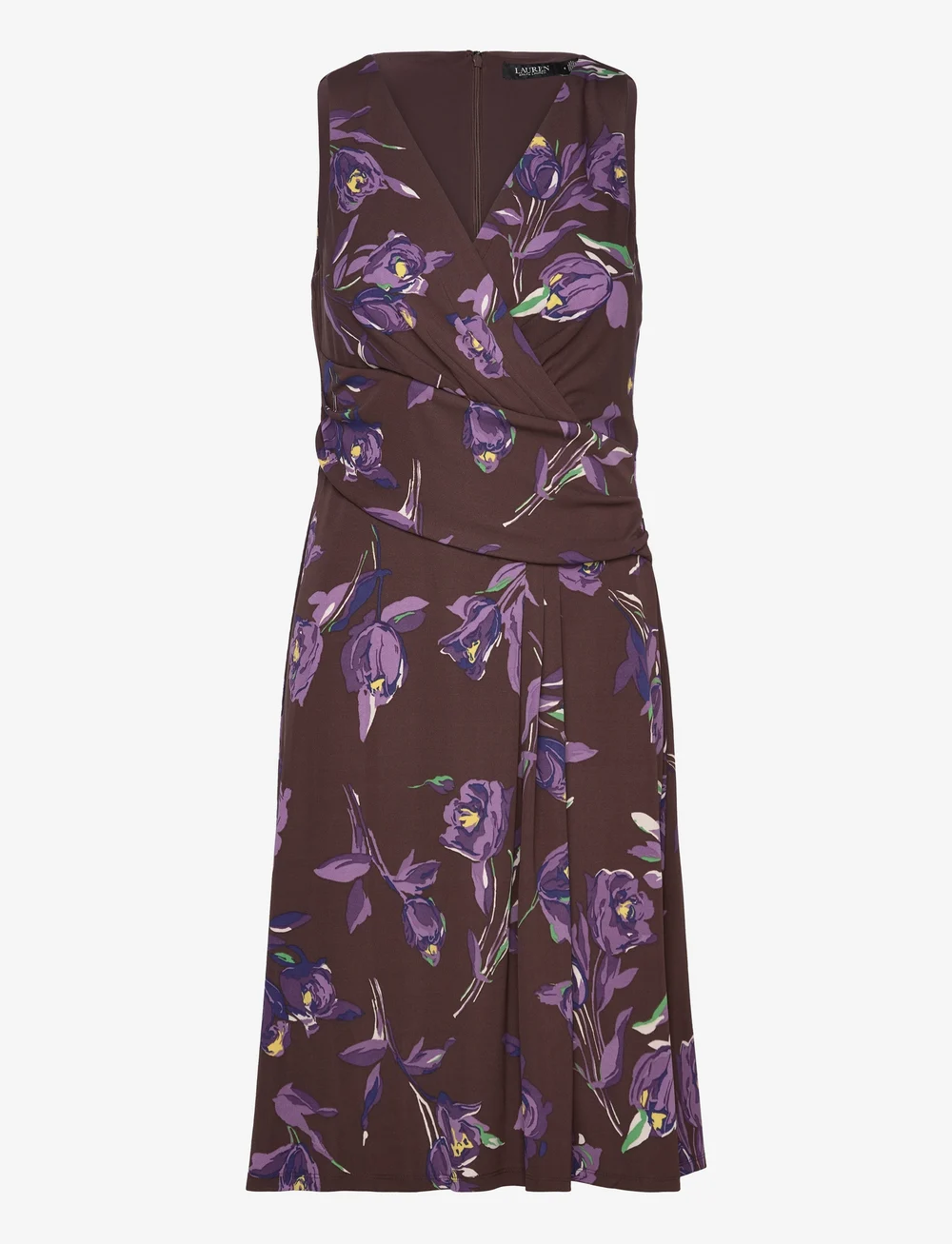 Lauren Ralph Lauren - Floral Surplice Jersey Sleeveless Dress - sommerkleider - brown/purple/mult - 1
