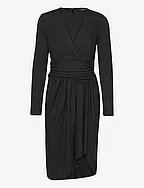 Ruched Stretch Jersey Surplice Dress - BLACK