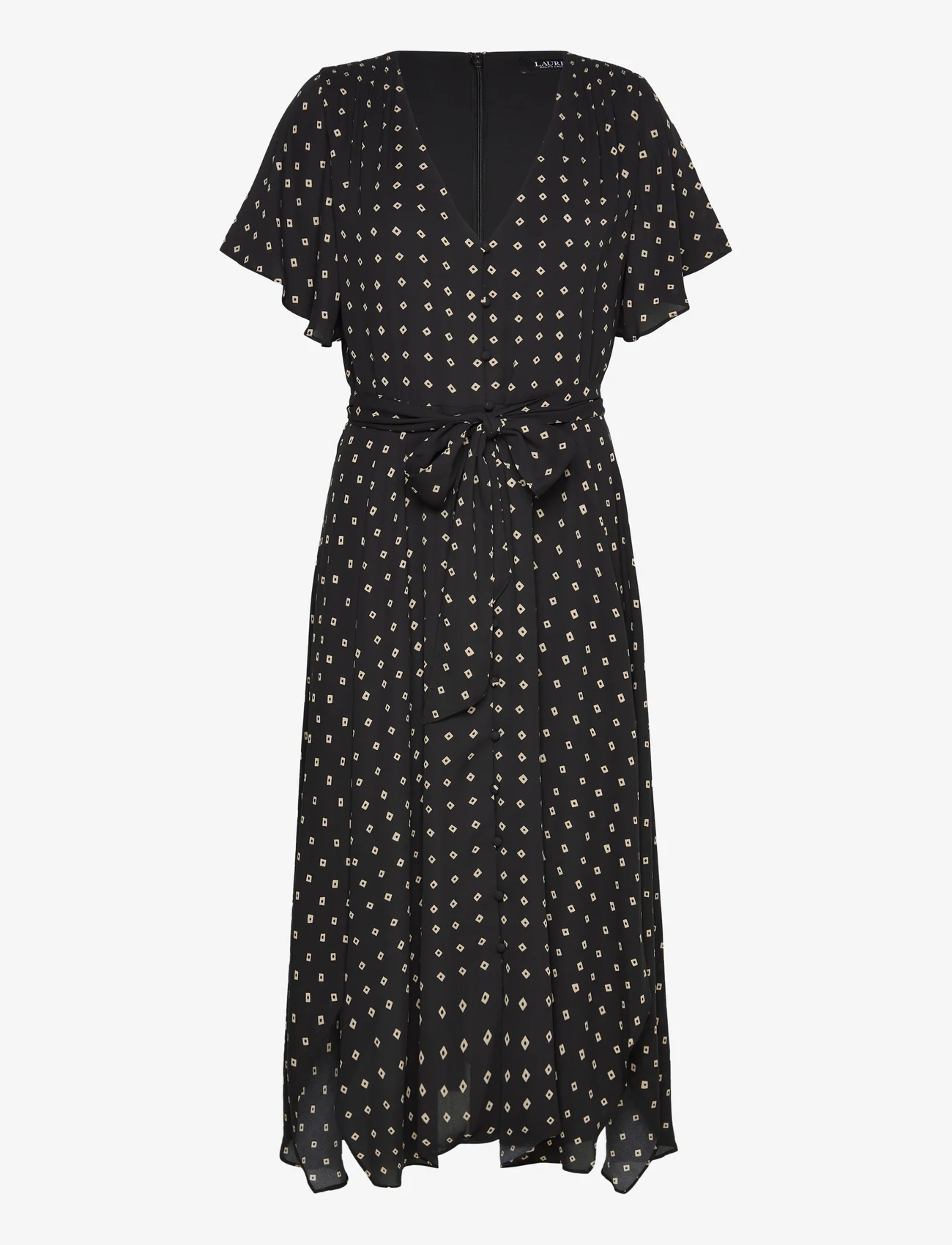 Lauren Ralph Lauren - Geo-Print Crepe Flutter-Sleeve Dress - summer dresses - black/tan - 0