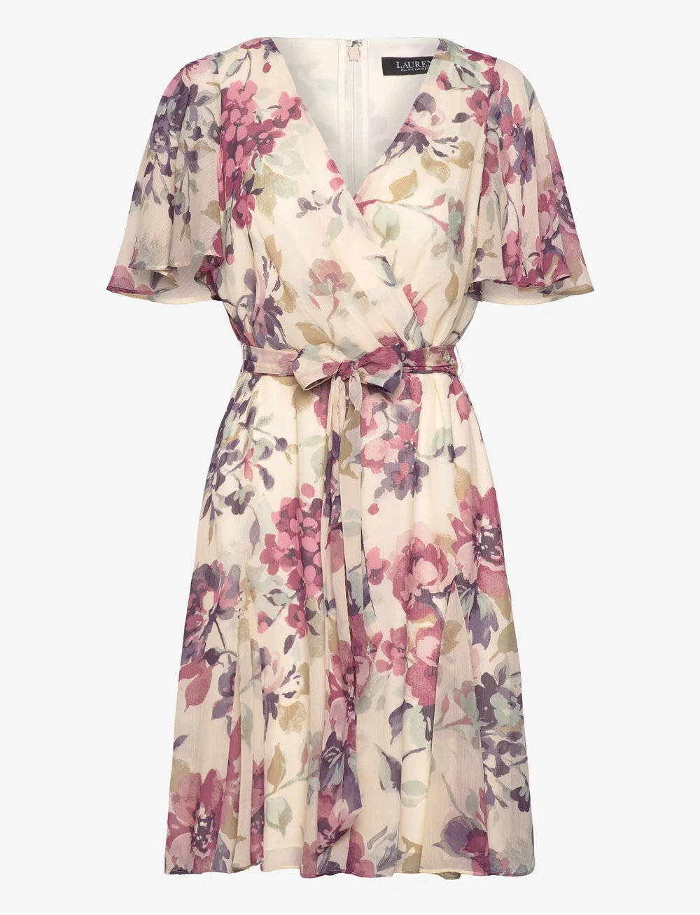 Lauren Ralph Lauren Floral Crinkle Georgette Surplice Dress Short Dresses Boozt