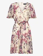 Floral Crinkle Georgette Surplice Dress - CREAM MULTI