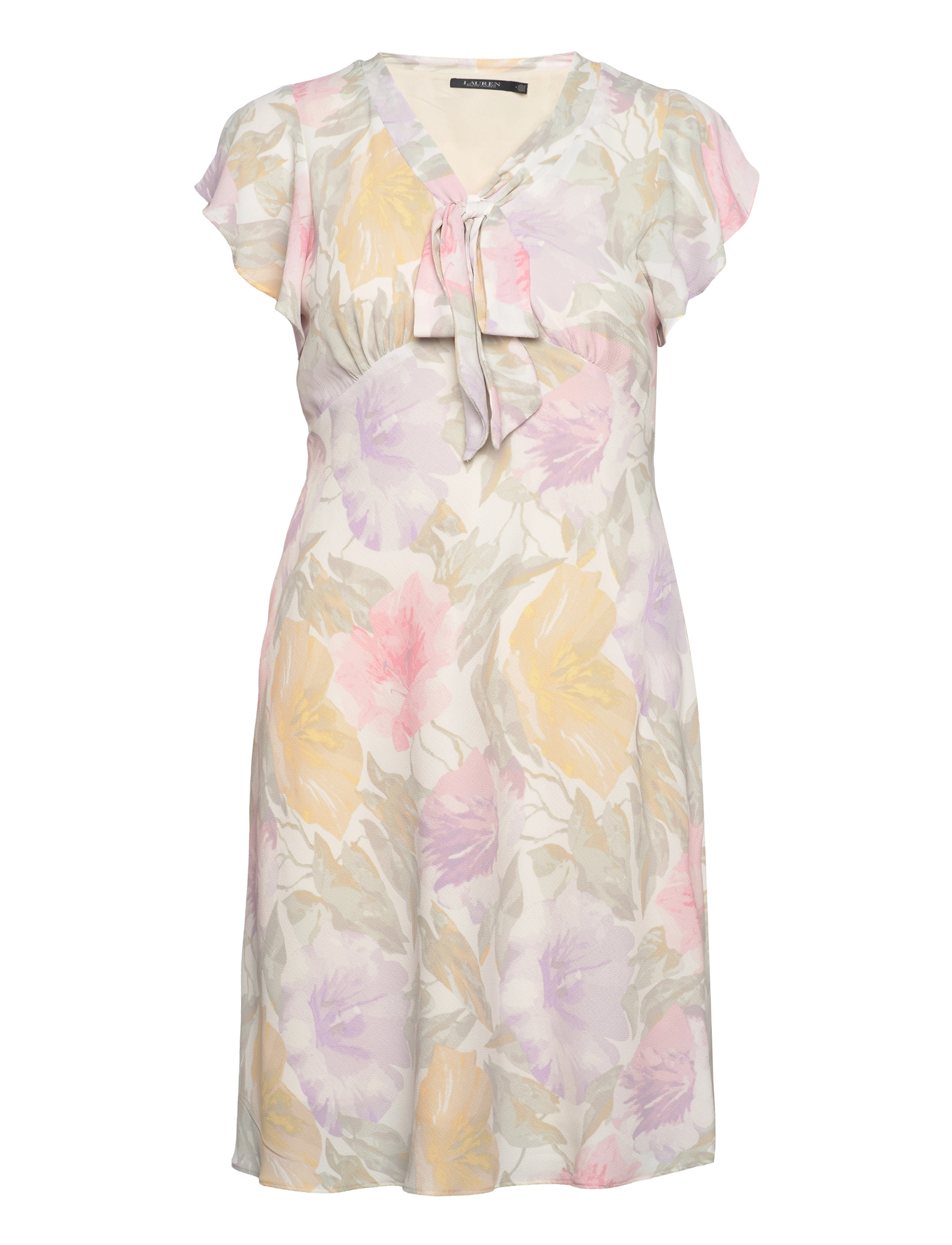 Floral Bubble Crepe Tie-Neck Dress - CREAM MULTI
