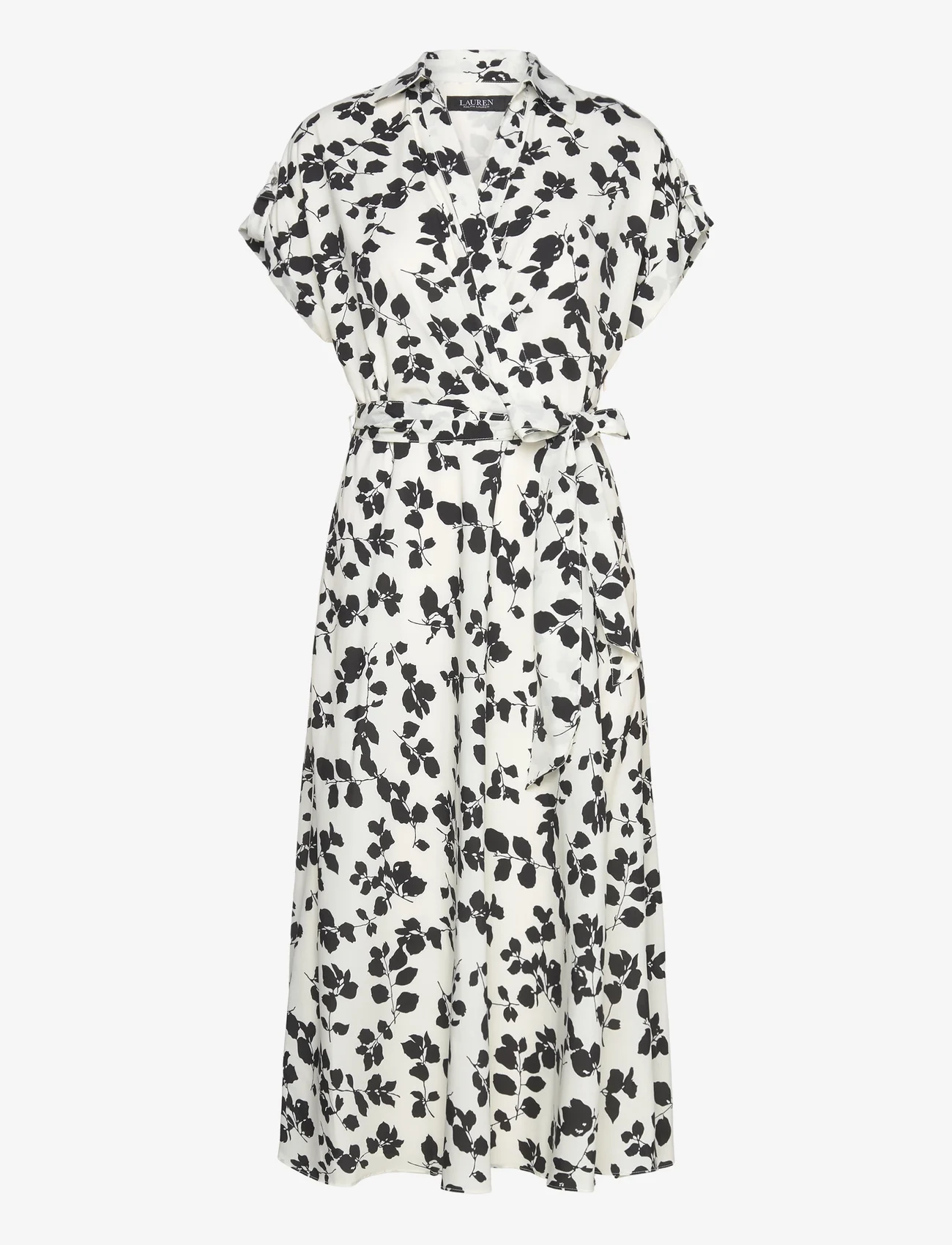 Lauren Ralph Lauren - Leaf-Print Belted Crepe Dress - skjortekjoler - cream/black - 0