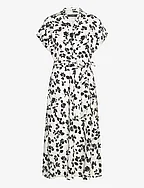 Leaf-Print Belted Crepe Dress - CREAM/BLACK