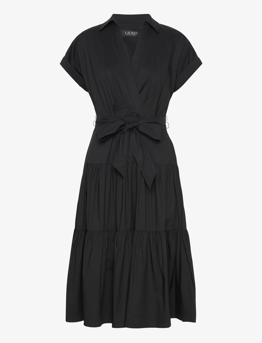 Lauren Ralph Lauren Belted Cotton blend Tiered Dress Midi Kleider Boozt
