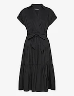 Belted Cotton-Blend Tiered Dress - BLACK