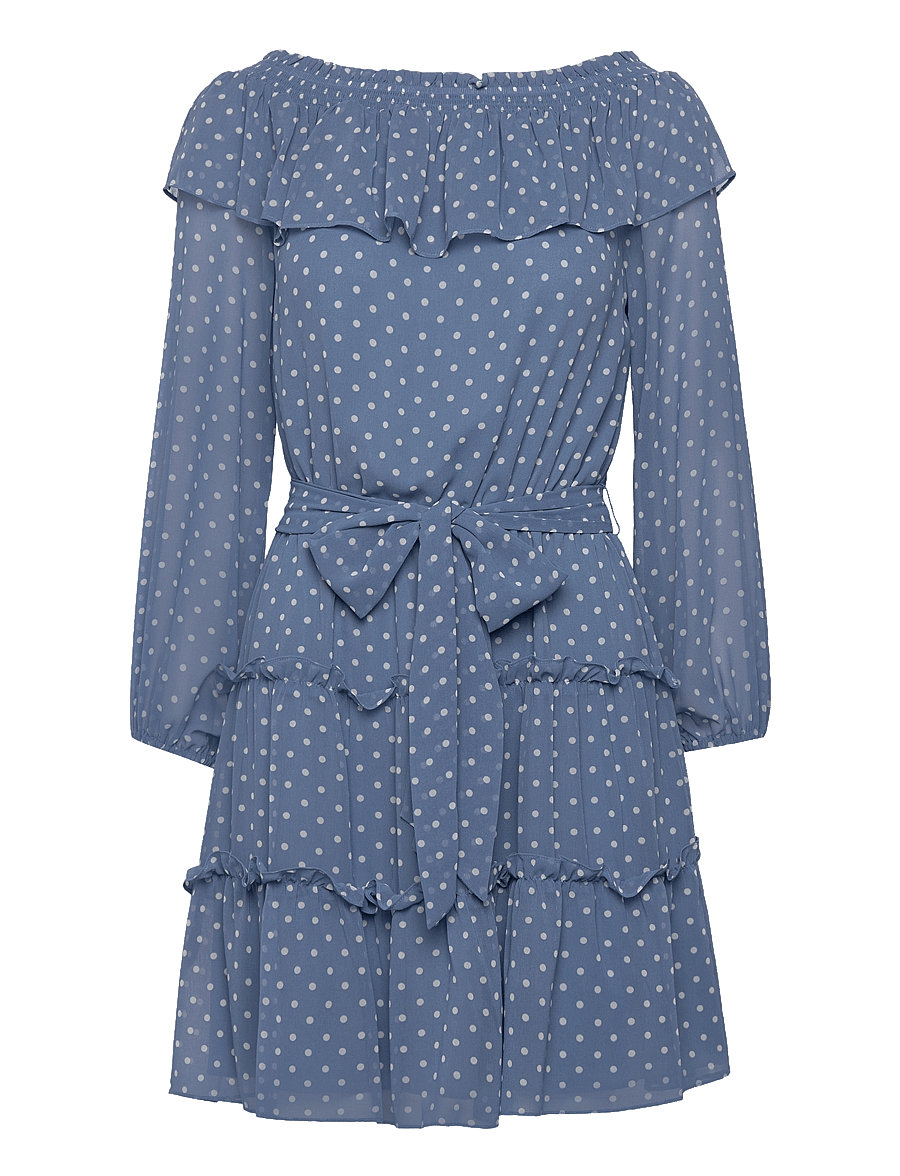 Lauren Ralph Lauren - Print Georgette Off-the-Shoulder Dress - blue/cream - 0
