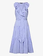Striped Cotton Broadcloth Surplice Dress - BLUE/WHITE