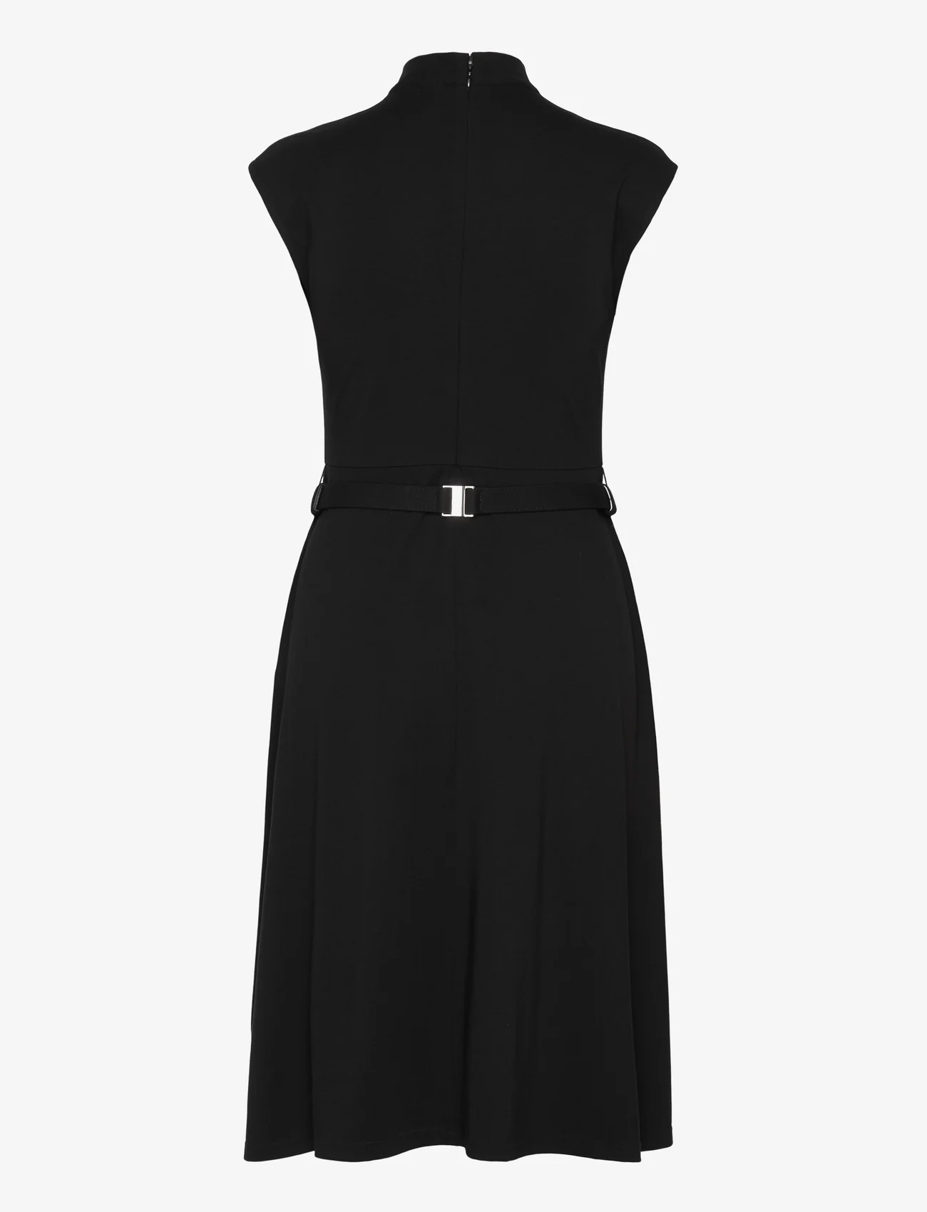 Lauren Ralph Lauren - Belted Interlock Tie-Neck Dress - midi kjoler - black - 1