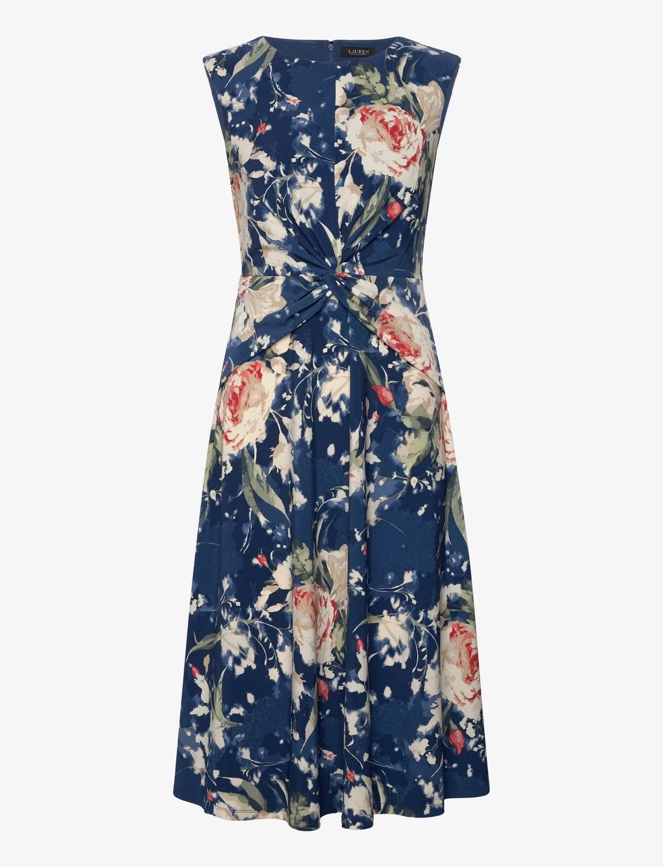 Lauren Ralph Lauren - Floral Twist-Front Stretch Jersey Dress - sommerkjoler - blue multi - 0