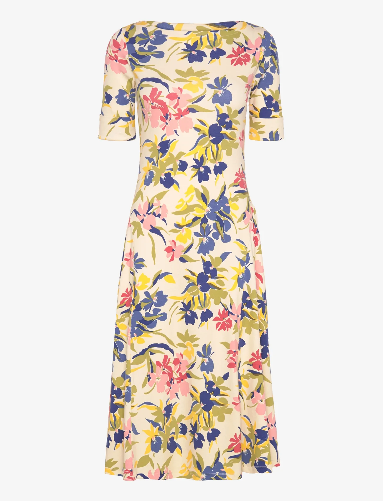 Lauren Ralph Lauren - Floral Stretch Cotton Midi Dress - vasarinės suknelės - cream/blue multi - 0