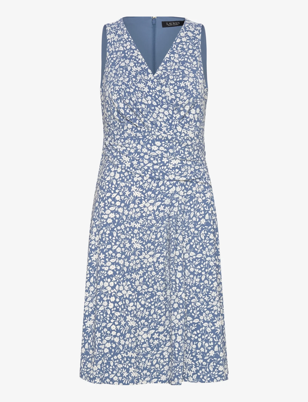 Lauren Ralph Lauren - Floral Surplice Jersey Sleeveless Dress - vasarinės suknelės - blue/cream - 0