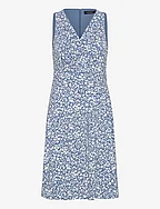 Floral Surplice Jersey Sleeveless Dress - BLUE/CREAM