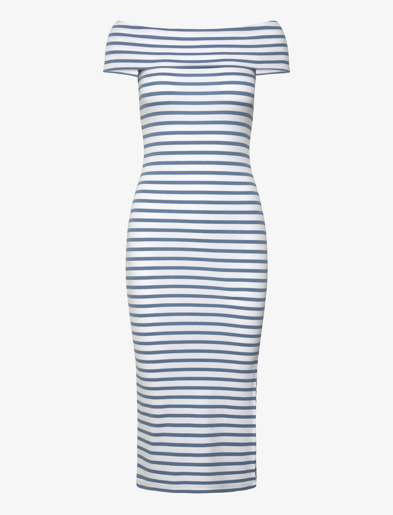 Lauren Ralph Lauren - Striped Off-the-Shoulder Midi Dress - sukienki letnie - white/pale azure - 0