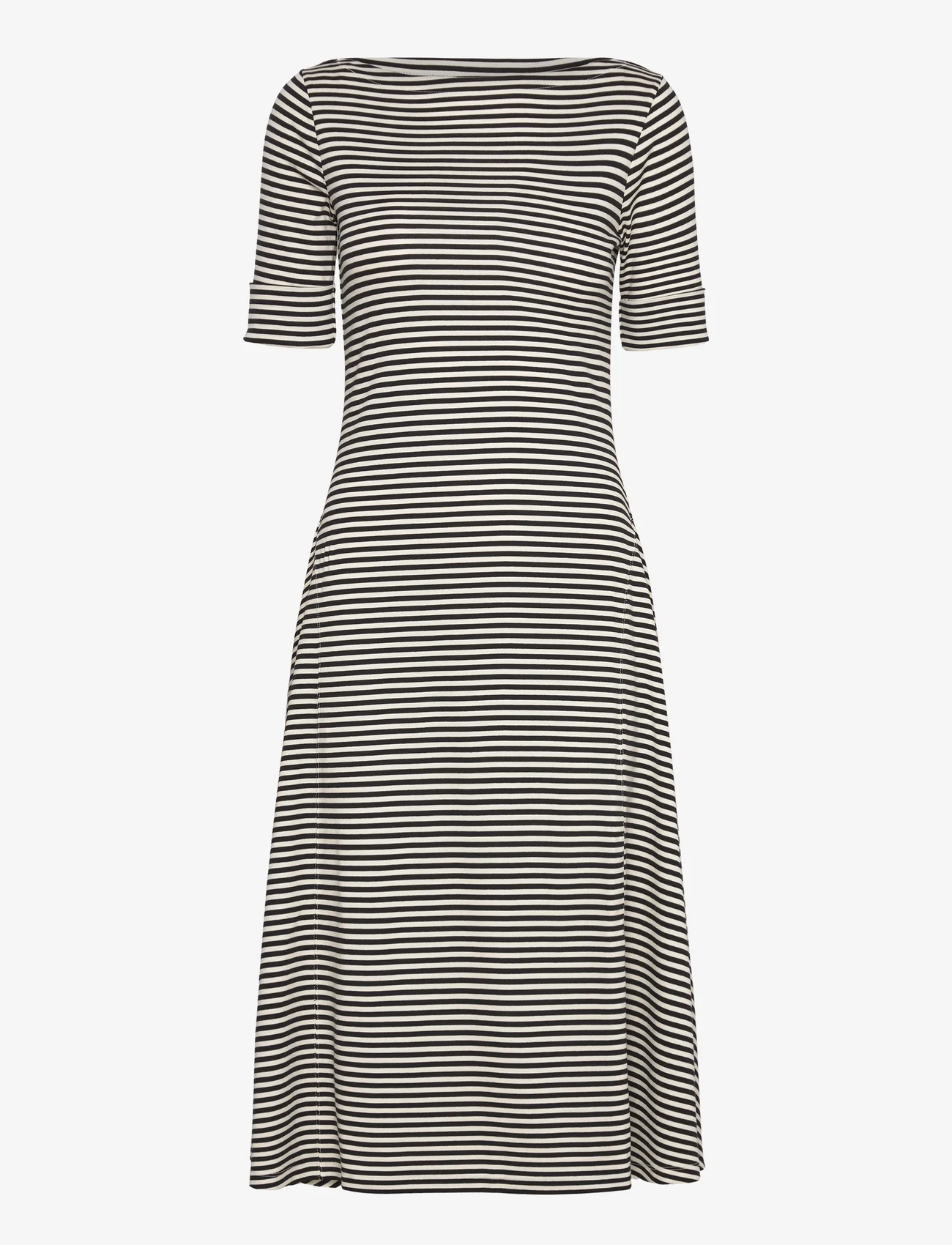 Lauren Ralph Lauren - Striped Stretch Cotton Midi Dress - marškinėlių tipo suknelės - black/mascarpone - 0