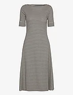 Striped Stretch Cotton Midi Dress - BLACK/MASCARPONE