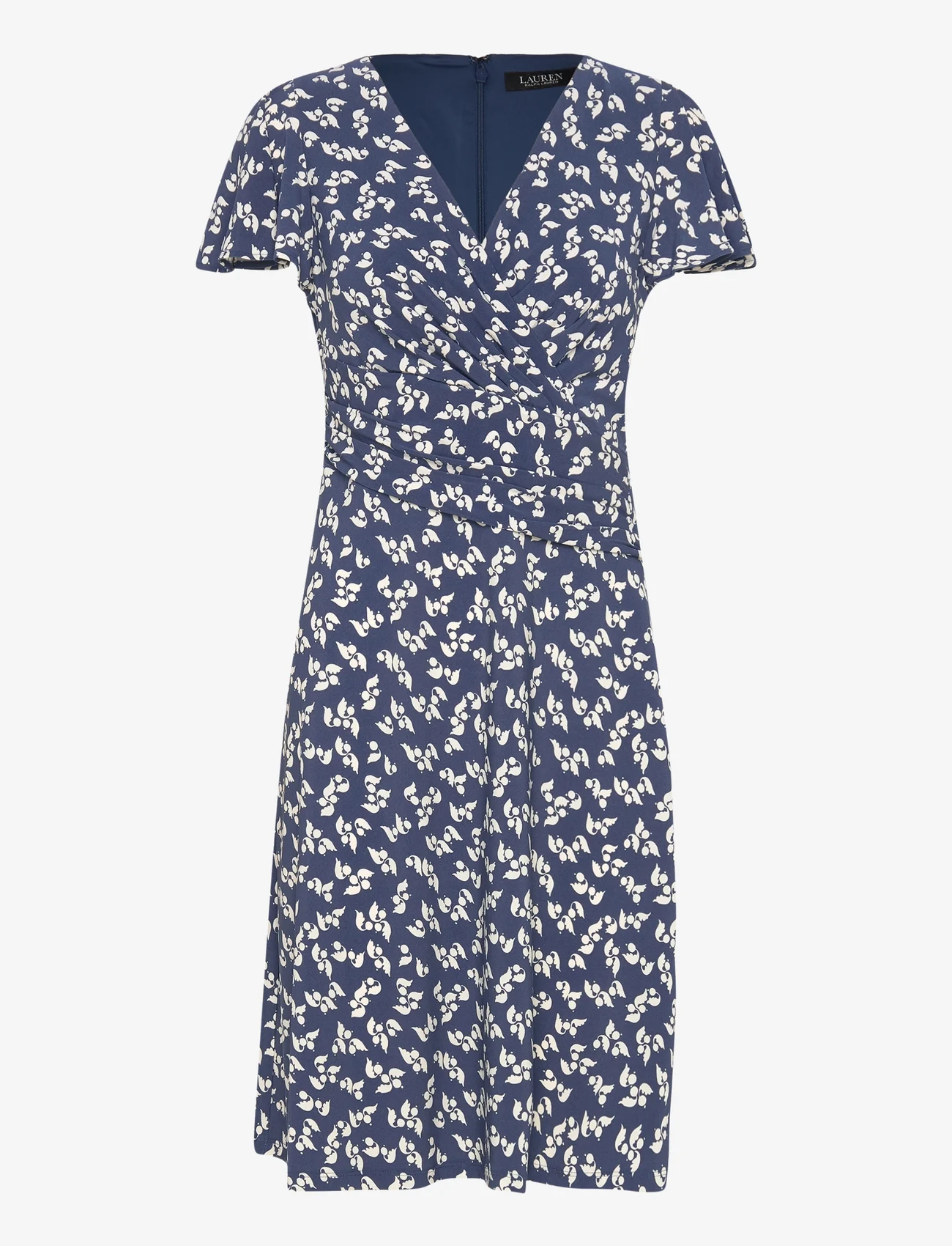 Lauren Ralph Lauren - Floral Stretch Jersey Surplice Dress - vasarinės suknelės - blue/cream - 0