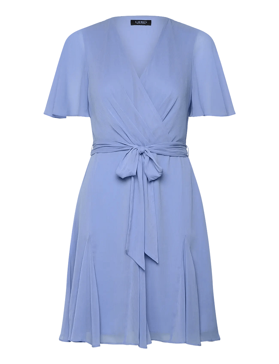 Lauren Ralph Lauren - Crinkle Georgette Surplice Dress - midikleider - sky blue - 0