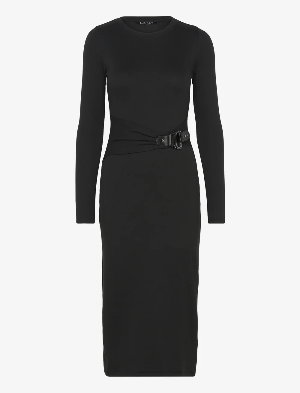Lauren Ralph Lauren - Buckle-Trim Cotton-Blend Knit Midi Dress - strikkjoler - black - 1
