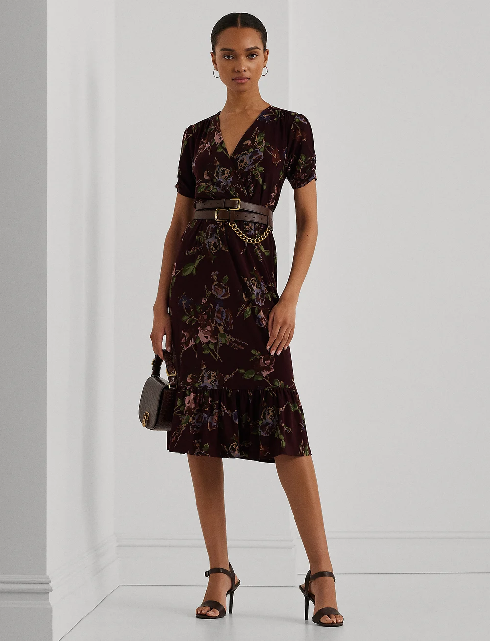 Lauren Ralph Lauren Floral Jersey Surplice Puff sleeve Dress Midi dresses Boozt