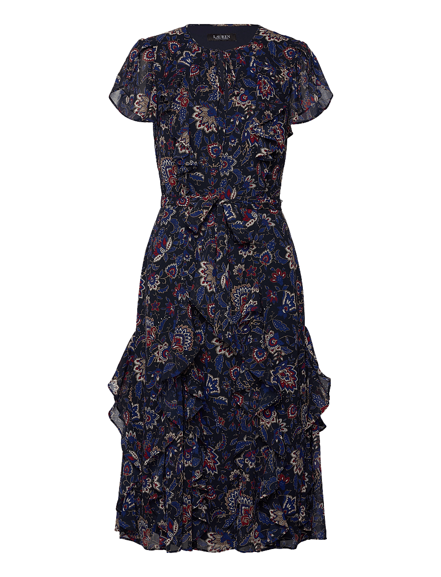 Lauren Ralph Lauren - Floral Ruffle-Trim Georgette Dress - navy multi - 0