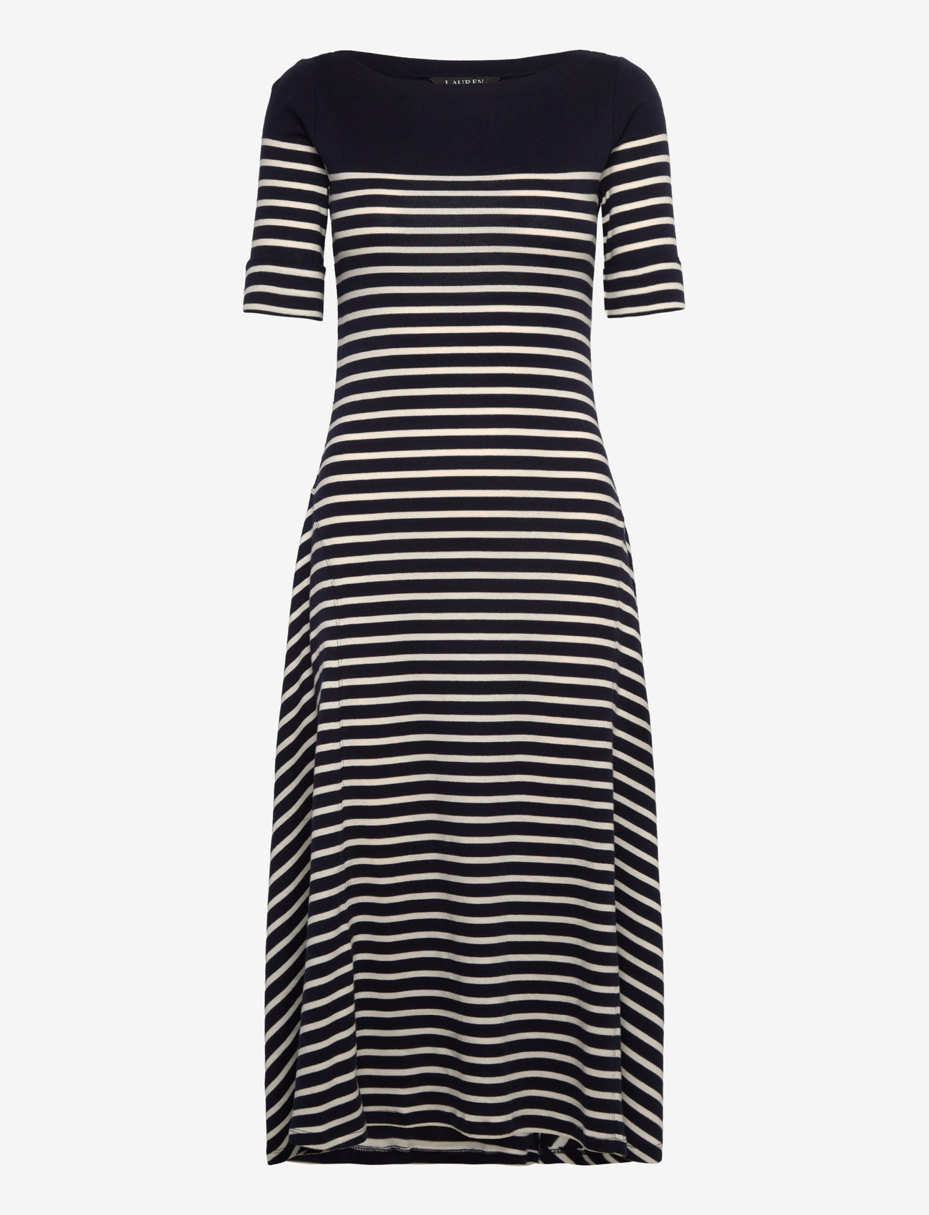 Lauren Ralph Lauren - Striped Cotton Midi Dress - t-shirtkjoler - lauren navy/masca - 0