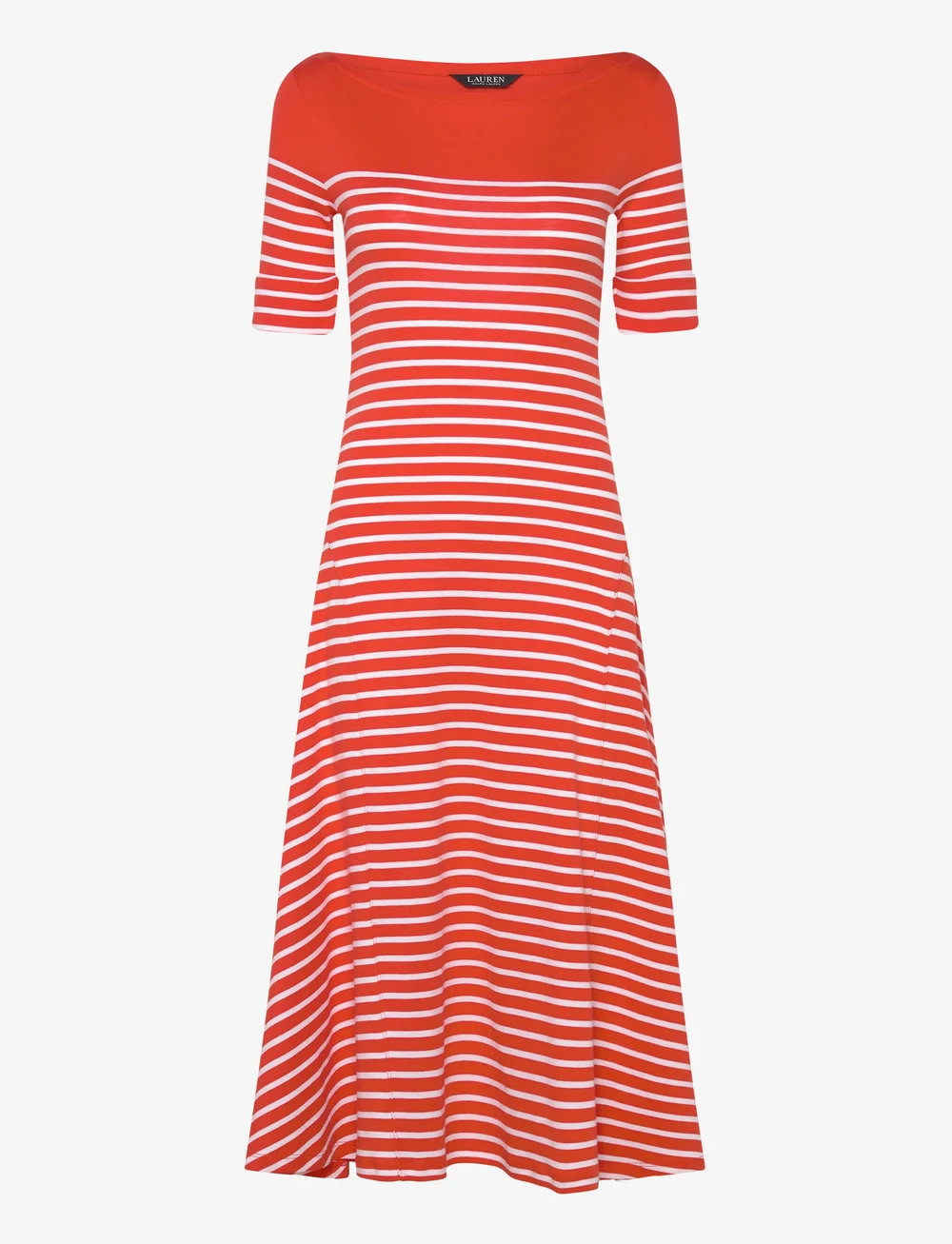 Lauren Ralph Lauren - Striped Cotton Midi Dress - robes t-shirt - orange lily/white - 0