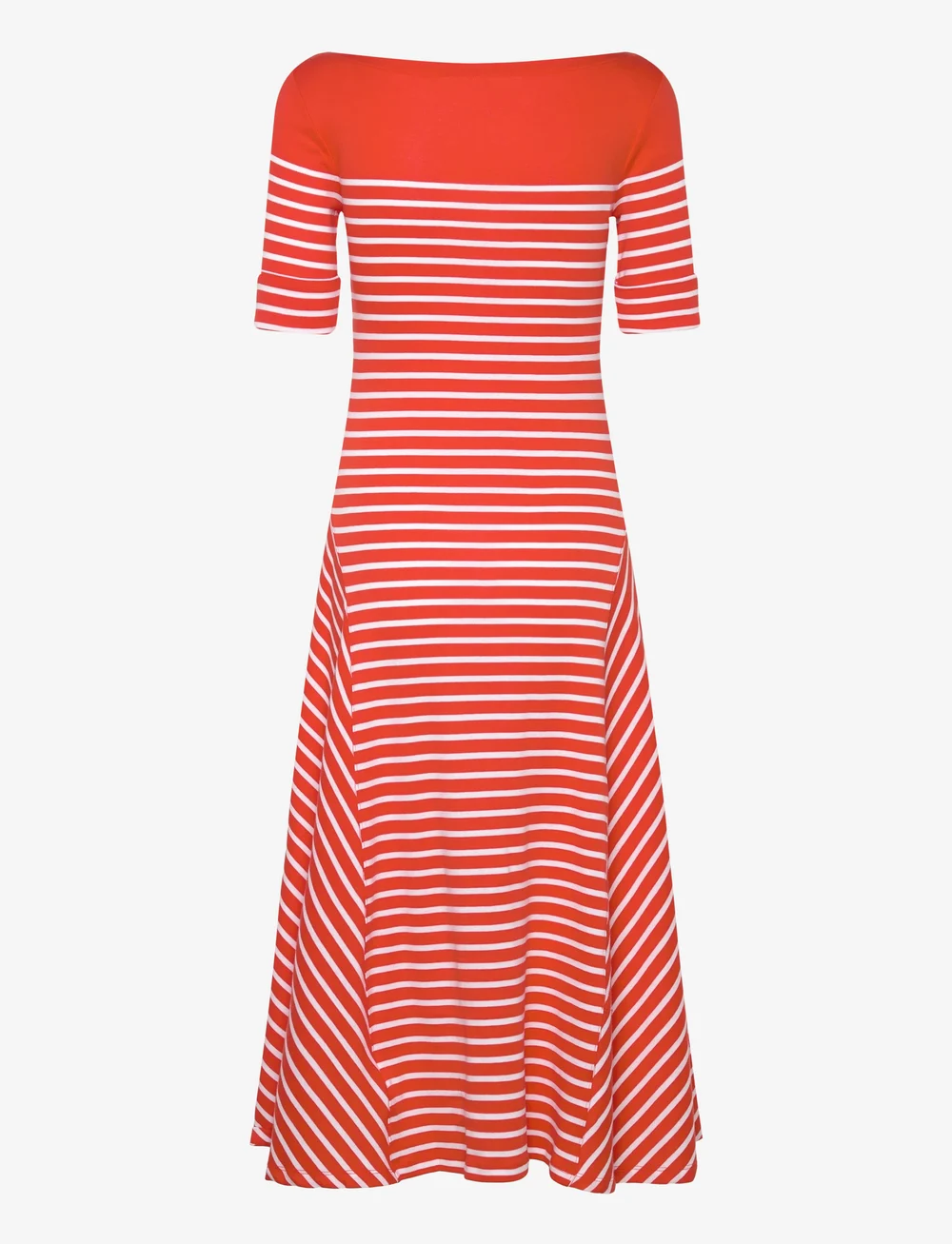 Lauren Ralph Lauren - Striped Cotton Midi Dress - robes t-shirt - orange lily/white - 1
