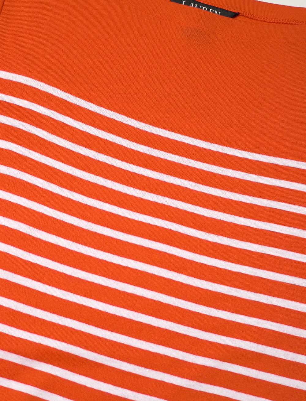 Lauren Ralph Lauren - Striped Cotton Midi Dress - robes t-shirt - orange lily/white - 2