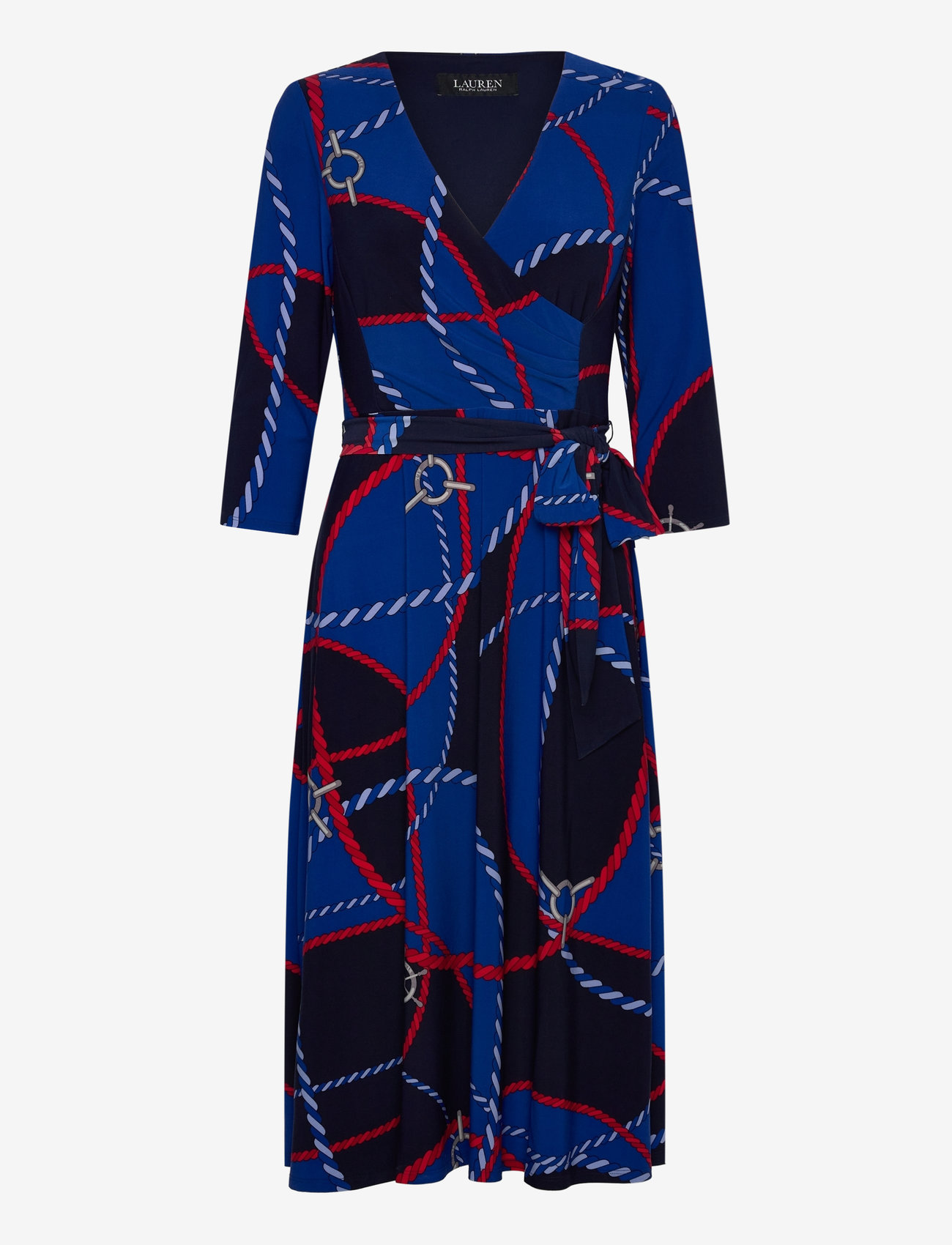 Lauren Ralph Lauren - Rope-Print Surplice Stretch Jersey Dress - slå-om-kjoler - blue multi - 0