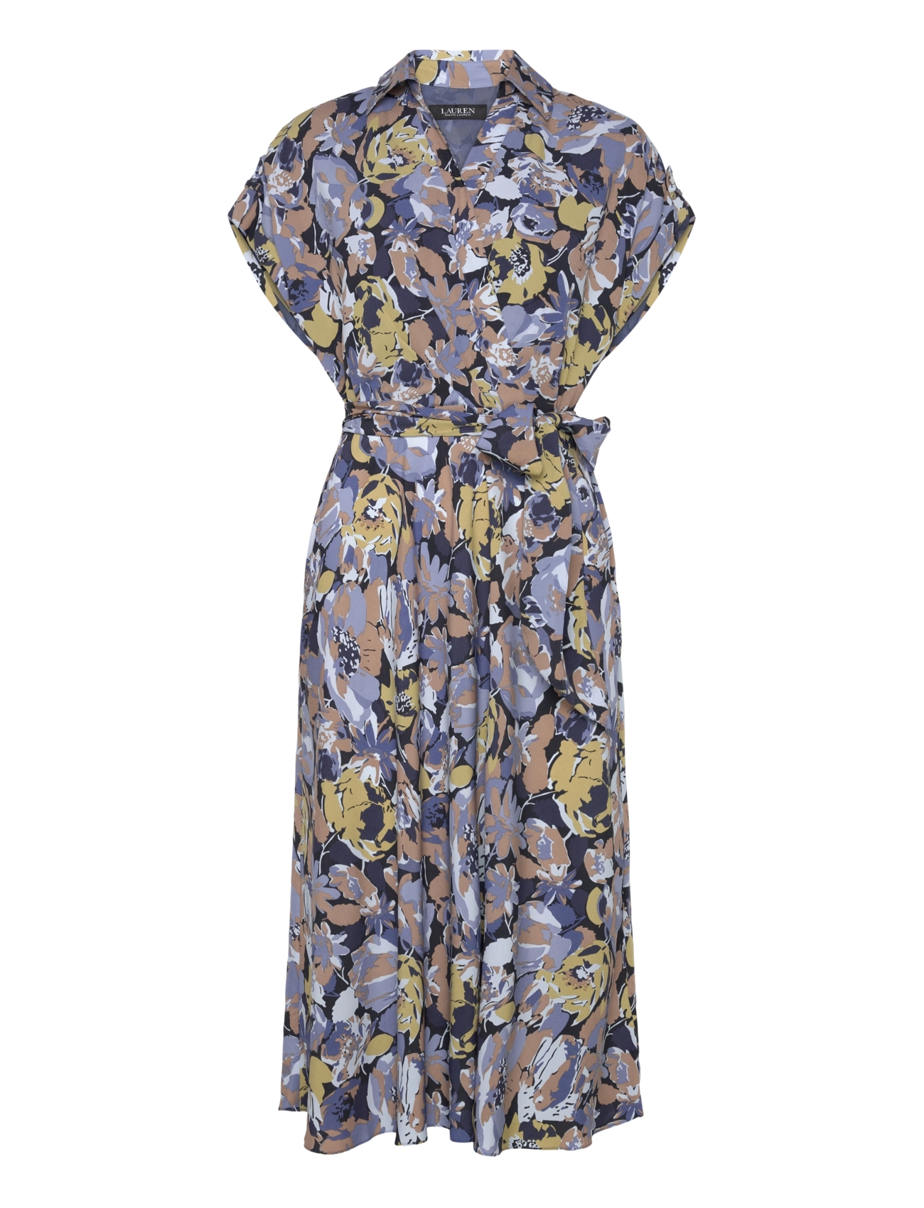 LAUREN RALPH LAUREN Floral Belted Crepe Kleid Blau - 32 - Damen
