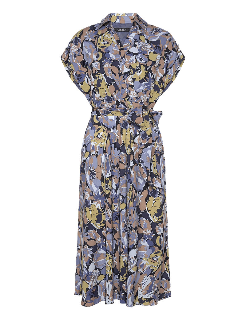 Lauren Ralph Lauren - Floral Belted Crepe Dress - hemdkleider - blue multi - 0