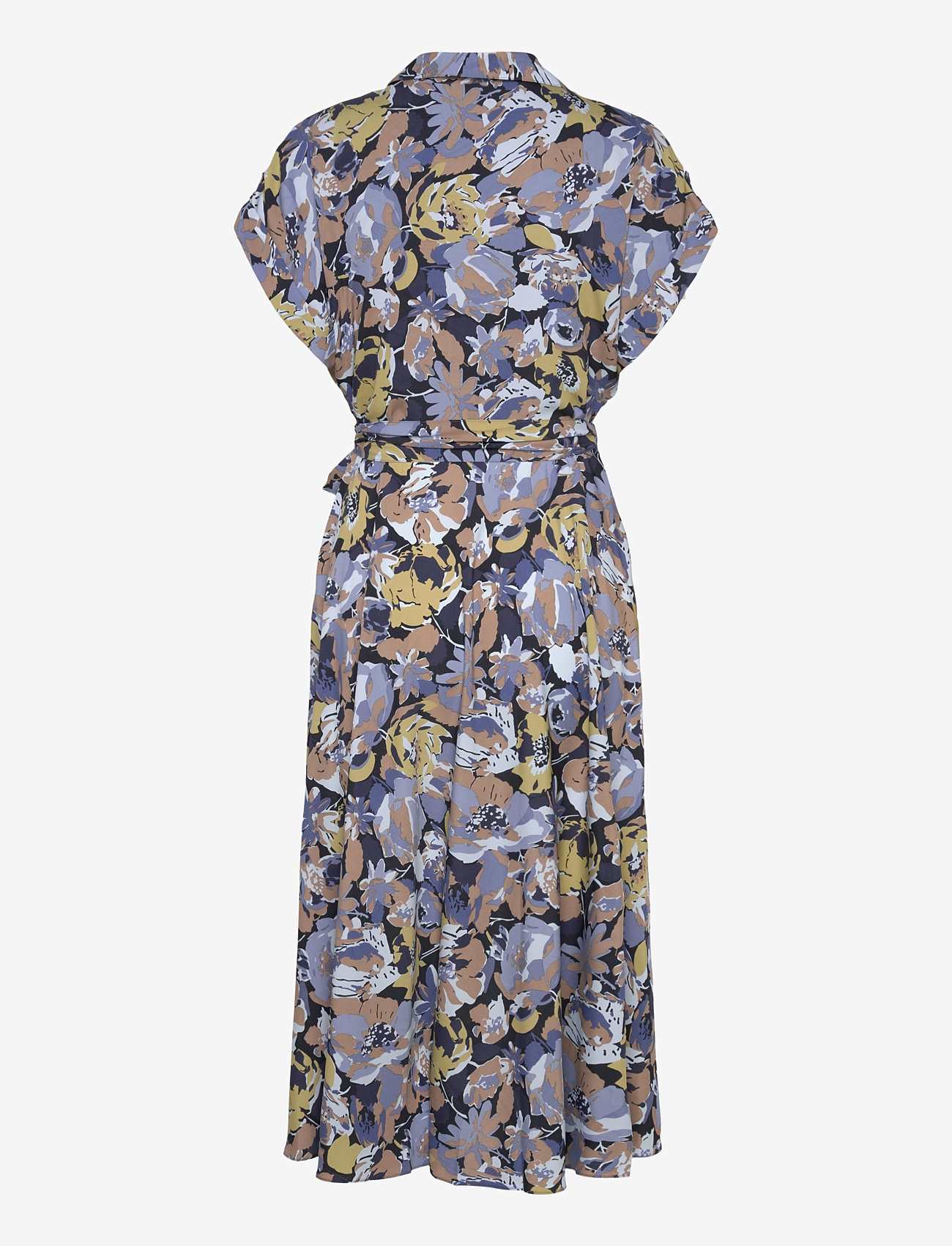 Lauren Ralph Lauren - Floral Belted Crepe Dress - skjortekjoler - blue multi - 1