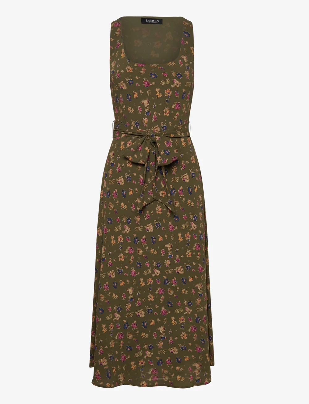 Lauren Ralph Lauren Floral Belted Crepe Sleeveless Dress – midimekot