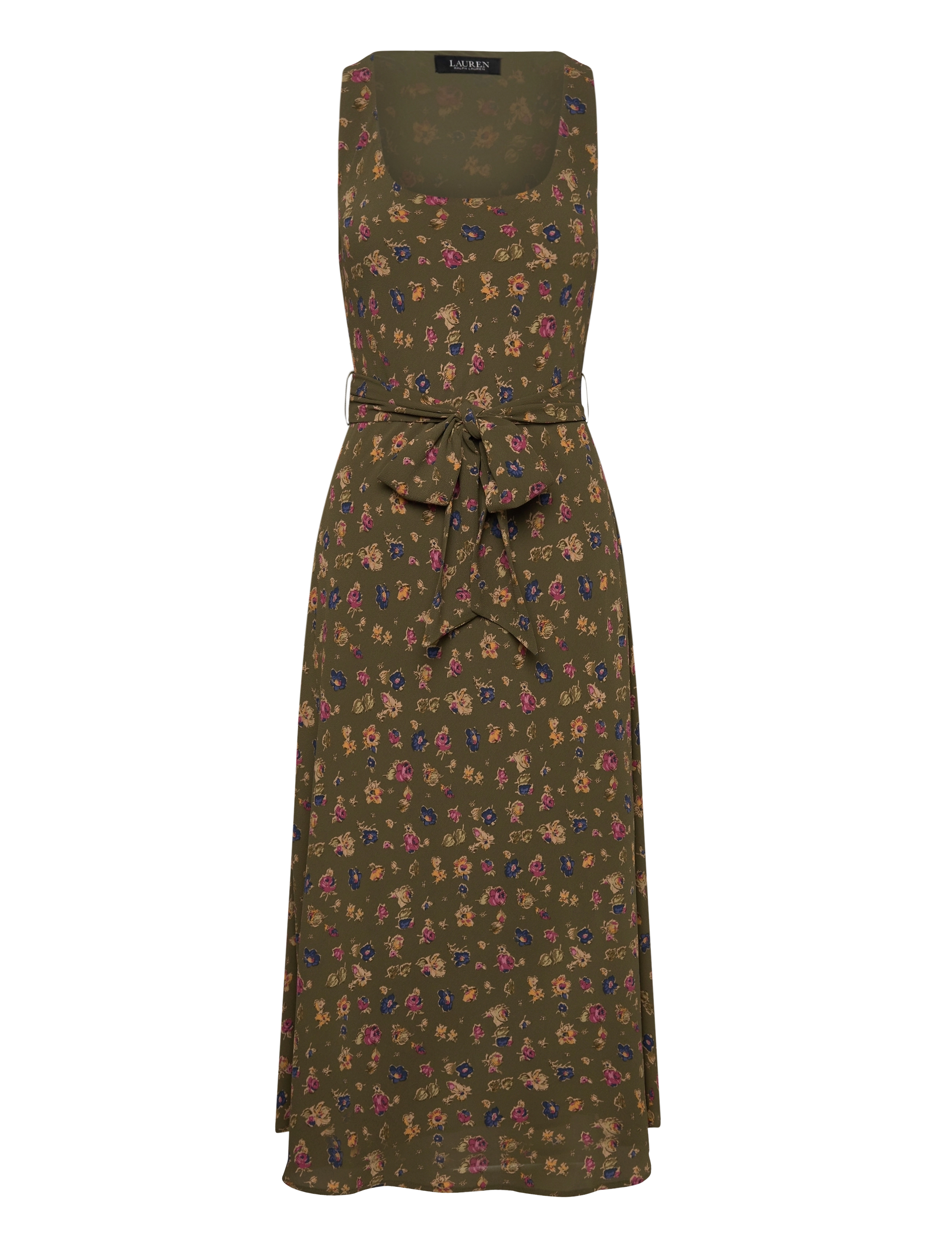 Lauren Ralph Lauren Floral Belted Crepe Sleeveless Dress - Kjoler - OLIVE MULTI / green