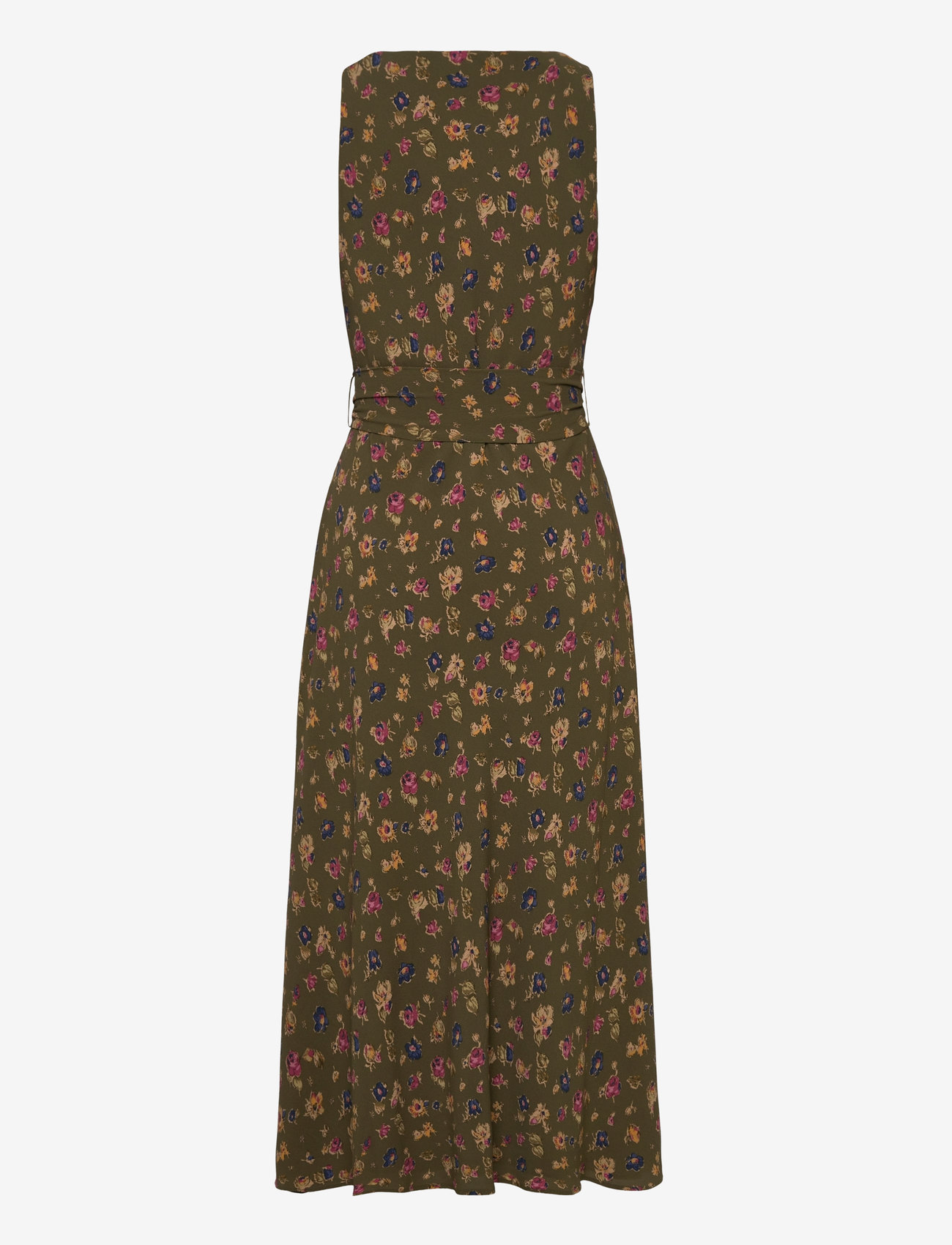 Lauren Ralph Lauren - Floral Belted Crepe Sleeveless Dress - sommarklänningar - olive multi - 1