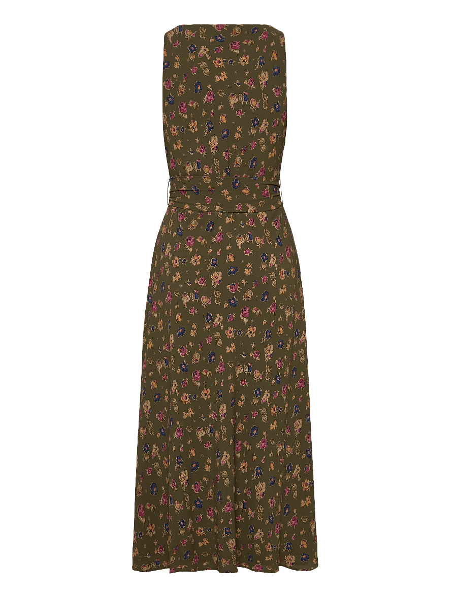 Lauren Ralph Lauren - Floral Belted Crepe Sleeveless Dress - sommerkleider - olive multi - 1