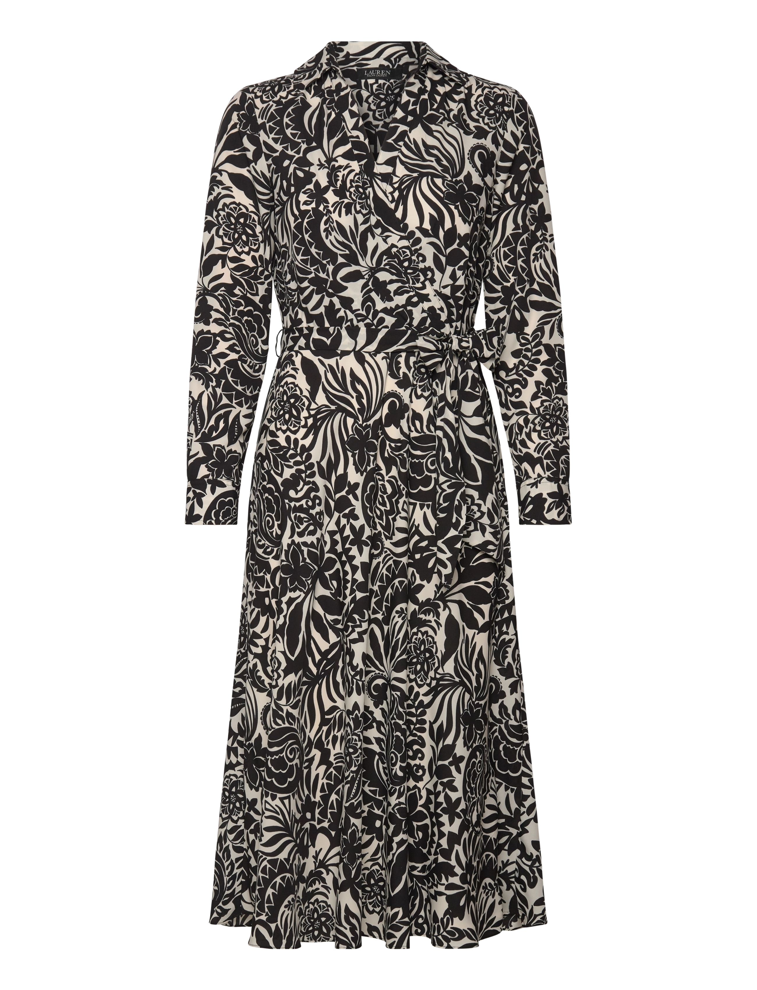 LAUREN RALPH LAUREN Floral Crepe Midi Kleid Schwarz - 40 - Damen