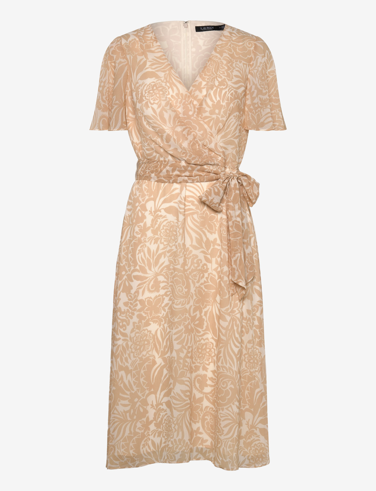 Lauren Ralph Lauren - Floral Belted Crinkle Georgette Dress - wickelkleider - cream/tan - 0