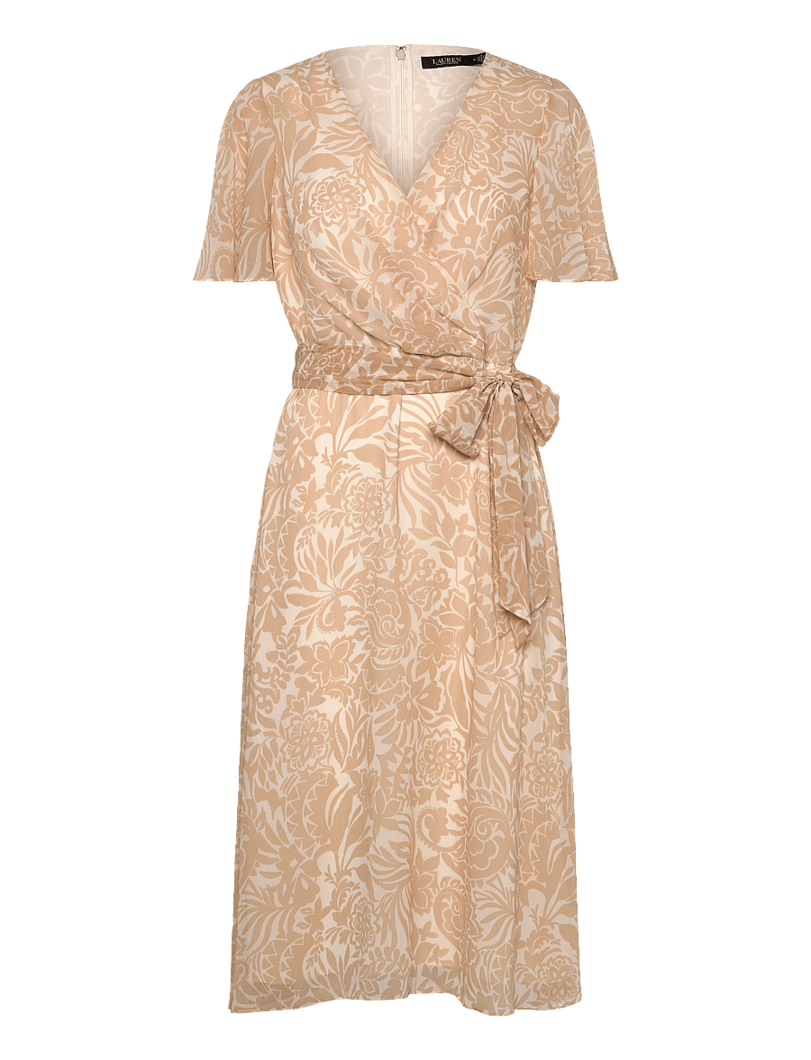 Lauren Ralph Lauren - Floral Belted Crinkle Georgette Dress - robes portefeuille - cream/tan - 0