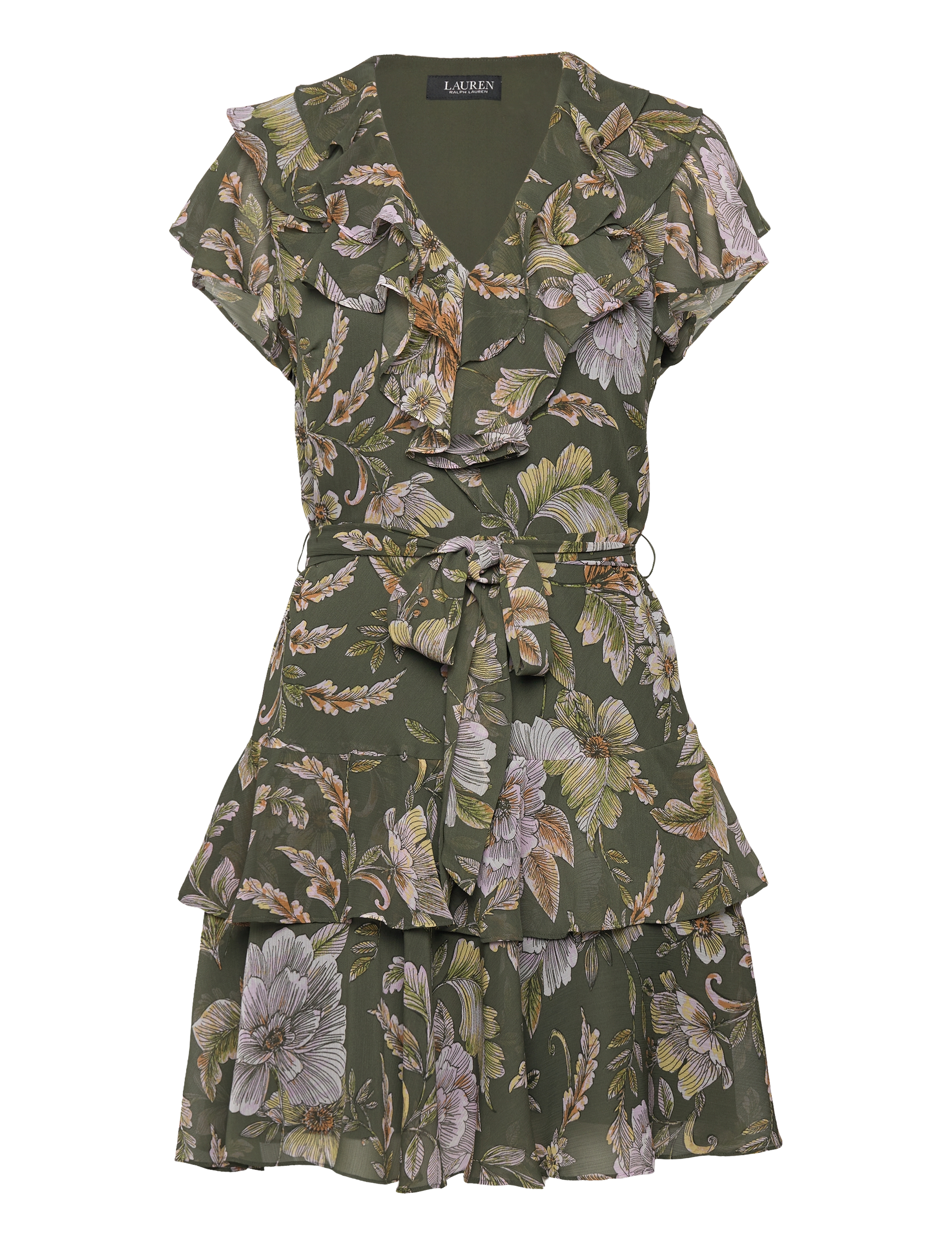 Lauren Ralph Lauren Floral Belted Crinkle Georgette Dress - Festtøj - OLIVE MULTI / green
