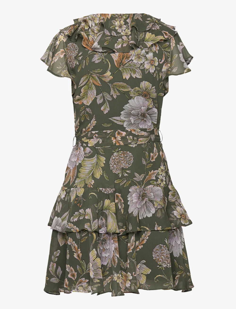 Lauren Ralph Lauren - Floral Belted Crinkle Georgette Dress - sommerkjoler - olive multi - 1