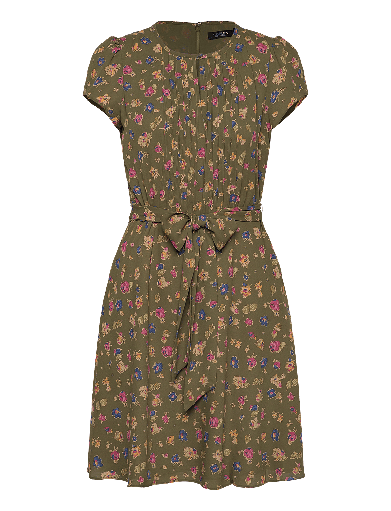 Lauren Ralph Lauren - Floral Belted Georgette Pintucked Dress - midikleider - olive multi - 0